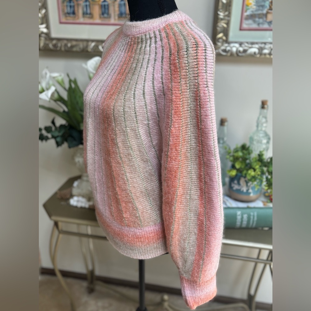 MOLLY BRACKEN PINK ORANGE STRIPED OMBRÉ PASTEL BATWING KNITTED SWEATER SZ S NWOT - Picture 8 of 10